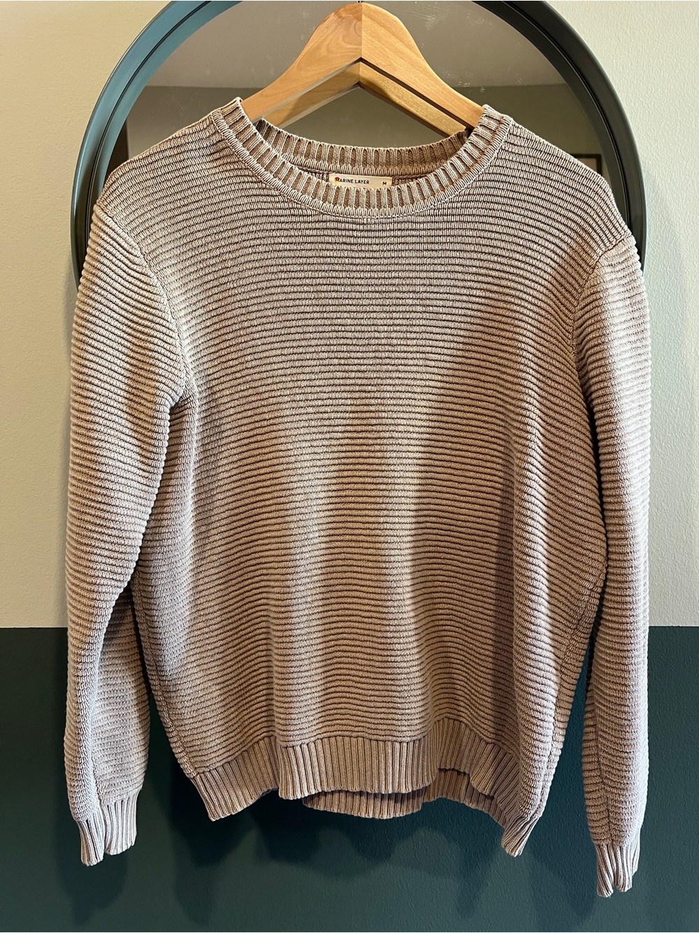 Ribbed Knit Crewneck Oatmeal Sweater — M — Marine Layer